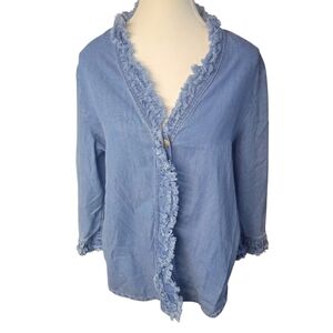 Vintage Draper's And Damons Boho Ruffle Fringe Buttom Down Blouse Size PM
